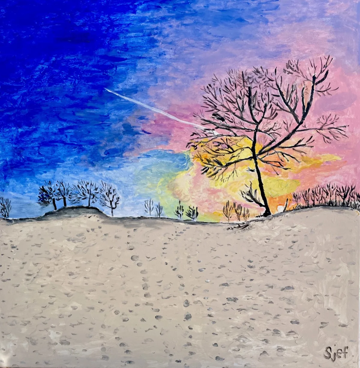 Sneeuwlandschap — schilderij door Sjef de Vries, 80 × 80 cm